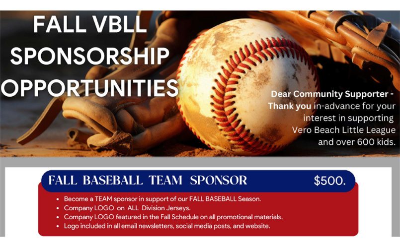 FALL TEAM SPONSORSHIPS AVAILABLE